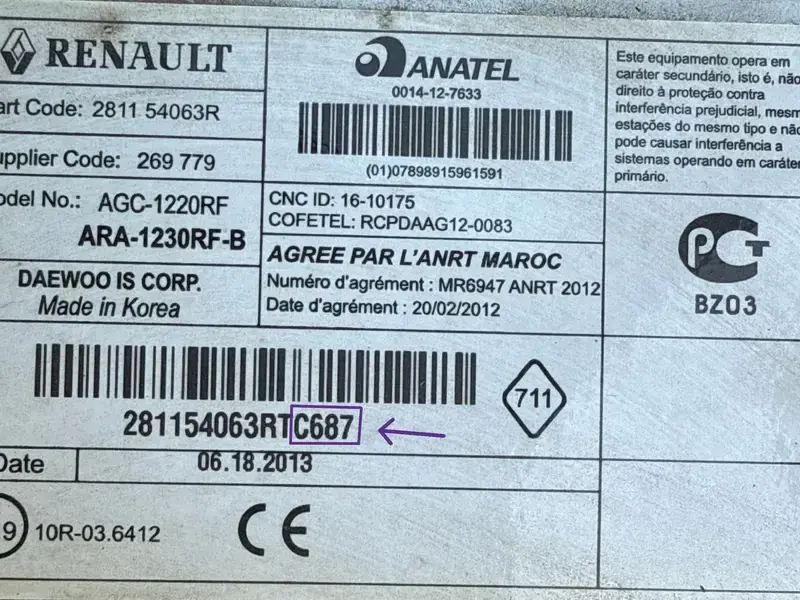 Renault Megane radio serial number