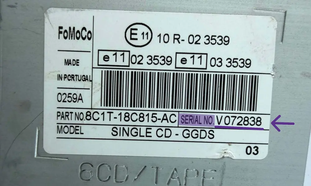 Ford Radio Sticker Label Serial